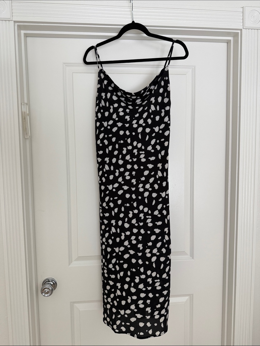 Black and White Spotted Cowl Midi Slip Dress - Women's
